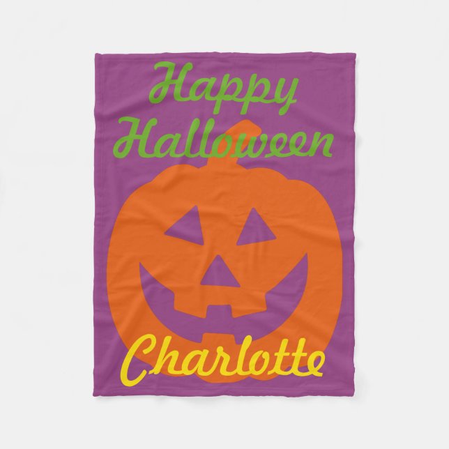 Happy Halloween Pumpkin auf Lila Personalisierten Fleecedecke (Vorderseite)