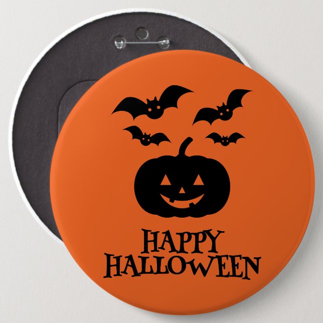 Happy Halloween Pumpkin Bat Minimal Button (Vorne & Hinten)