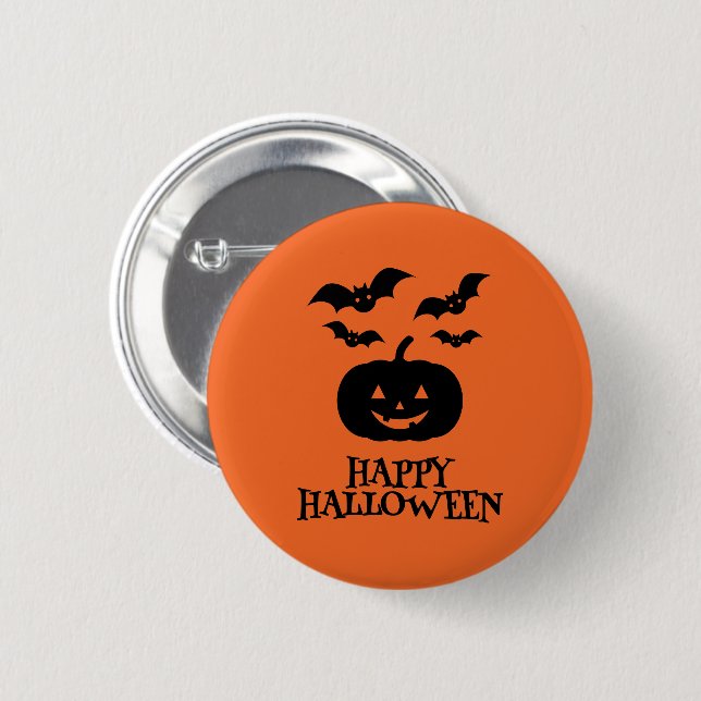 Happy Halloween Pumpkin Bat Minimal Button (Vorne & Hinten)