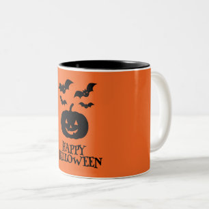 Happy Halloween Pumpkin Bat Minimal Zweifarbige Tasse