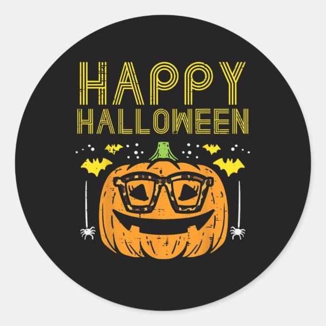 Happy Halloween Pumpkin Brillen Kostüm Frauen Mädc Runder Aufkleber (Vorderseite)