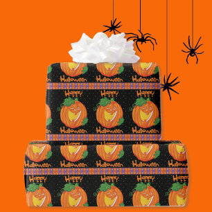 Happy Halloween Pumpkin Candy Corn Kürbislaterne Geschenkpapier