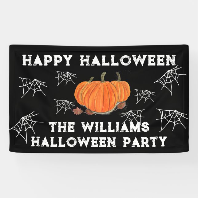 Happy Halloween Pumpkin Cat Kinderwebs Banner (Horizontal)