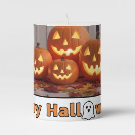 Happy Halloween Pumpkin Ghost Stumpenkerze