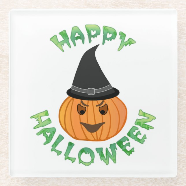 "HAPPY HALLOWEEN" PUMPKIN GLASUNTERSETZER (Vorderseite)