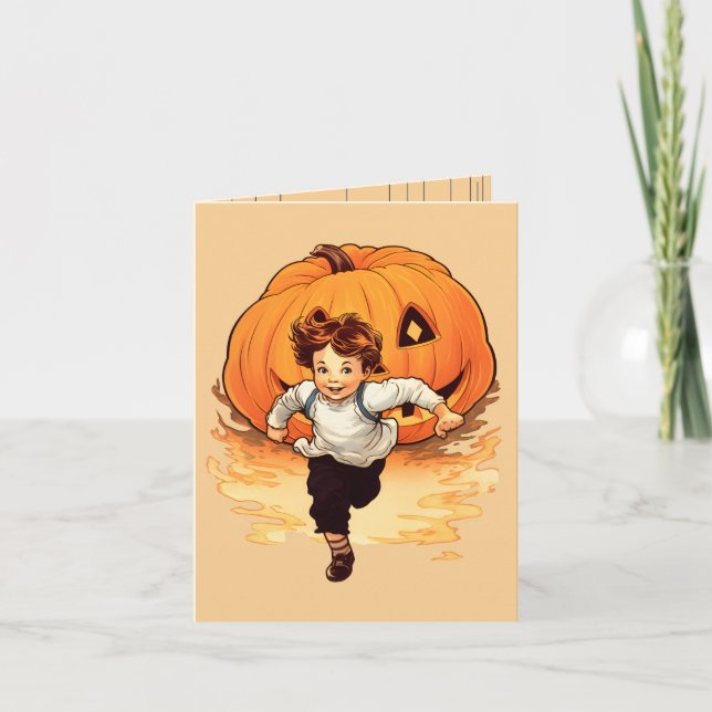 Happy Halloween Pumpkin, Happy Young Boy Karte (Vorderseite)