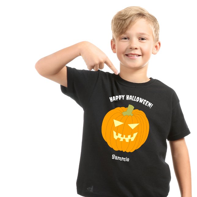Happy Halloween Pumpkin Individuelle Name Kinder T T-Shirt (Von Creator hochgeladen)
