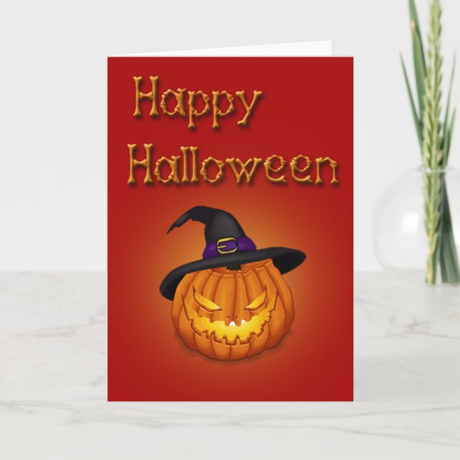 Happy Halloween Pumpkin mit Hut Karte (Vorderseite)