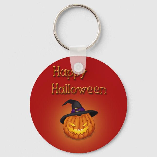 Happy Halloween Pumpkin mit Hut Schlüsselanhänger (Vorderseite)