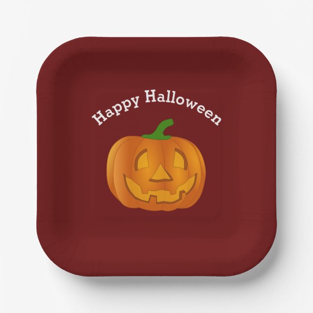 Happy Halloween Pumpkin Red Pappteller (Vorderseite)