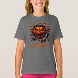 Happy Halloween Pumpkin Smashing Through T-Shirt