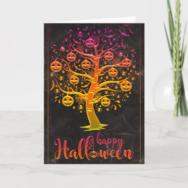Happy Halloween Pumpkin Tree Karte (Vorderseite)