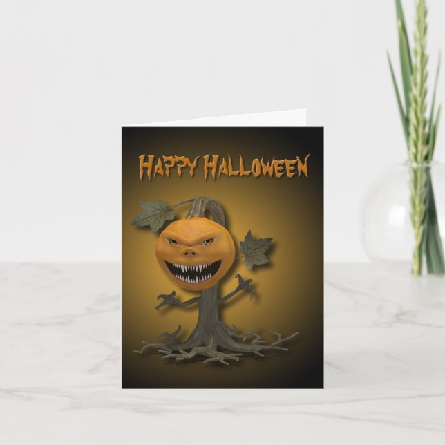 Happy Halloween Pumpkin Tree Karte (Vorderseite)