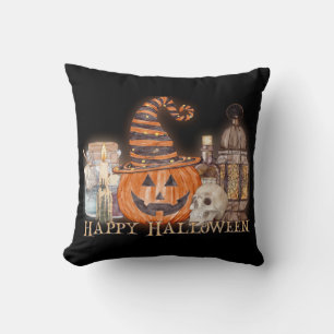 Happy Halloween Pumpkin Watercolor Kissen