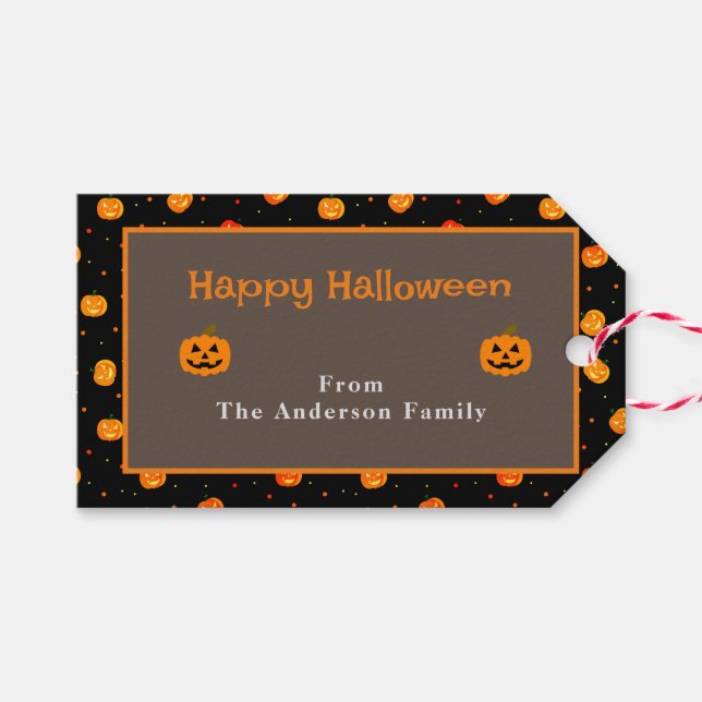 Happy Halloween Pumpkins Jack-o'-Lantern Muster Geschenkanhänger (Vorderseite (Horizontal))
