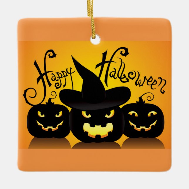 Happy Halloween Pumpkins Keramikornament (Vorderseite)