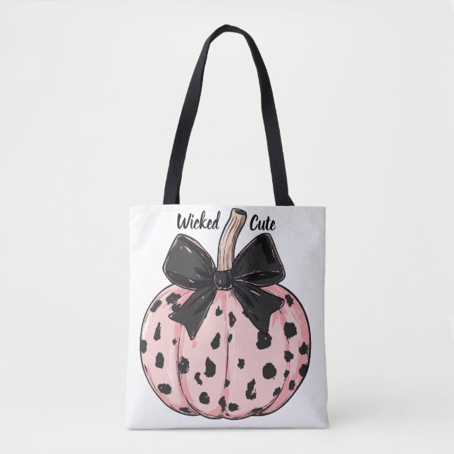 Happy Halloween Pumpkins und Bows rosa Coquette Tasche (Vorderseite)