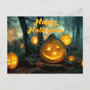 Happy Halloween Pumpkins und Spider Web Postkarte