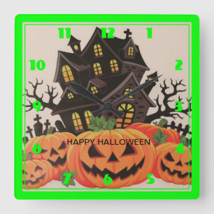 HAPPY HALLOWEEN QUADRATISCHE WANDUHR