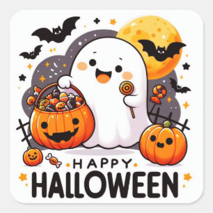 Happy Halloween Quadratischer Aufkleber