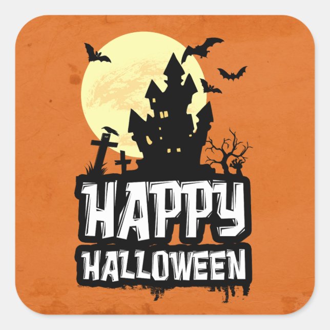 Happy Halloween Quadratischer Aufkleber (Vorderseite)