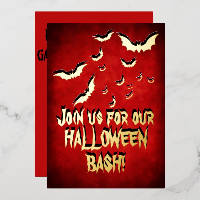 Happy Halloween Red Black Gold Folieneinladung (Vorderseite/Rückseite)