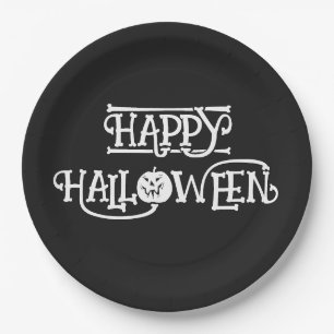 'Happy Halloween' Reiche Mitternacht-Schwarz-Party Pappteller