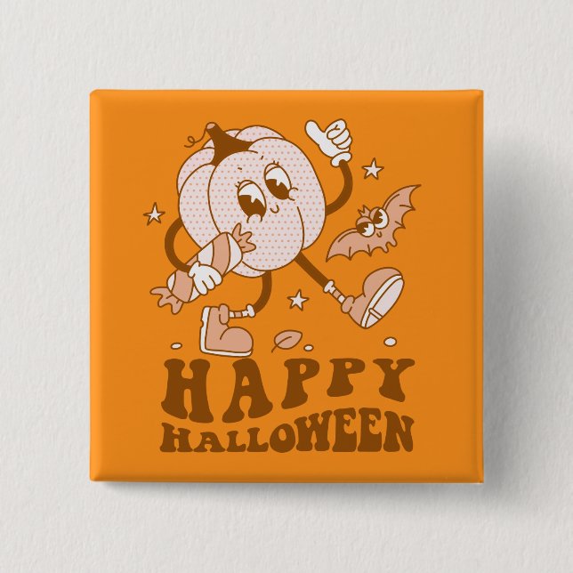 Happy Halloween| Retro Polka Dot Pumpkin Button (Vorderseite)