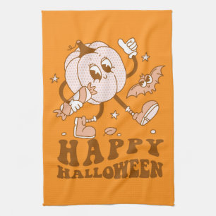 Happy Halloween Retro Polka Dot Pumpkin Geschirrtuch