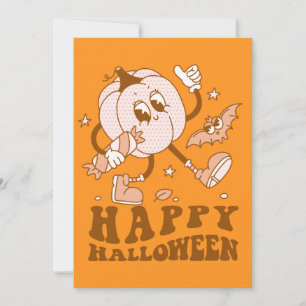 Happy Halloween Retro Polka Dot Pumpkin Karte
