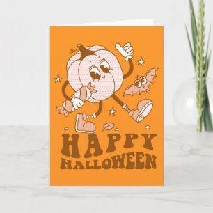 Happy Halloween Retro Polka Dot Pumpkin Karte