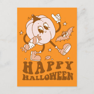 Happy Halloween Retro Polka Dot Pumpkin Postkarte