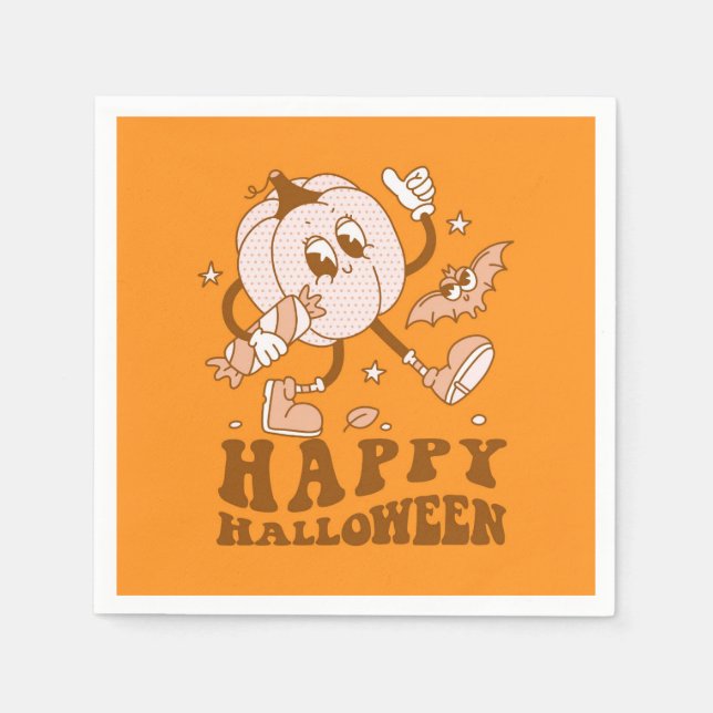 Happy Halloween| Retro Polka Dot Pumpkin Serviette (Vorderseite)