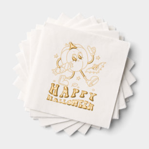 Happy Halloween Retro Polka Dot Pumpkin Servietten Mit Folie
