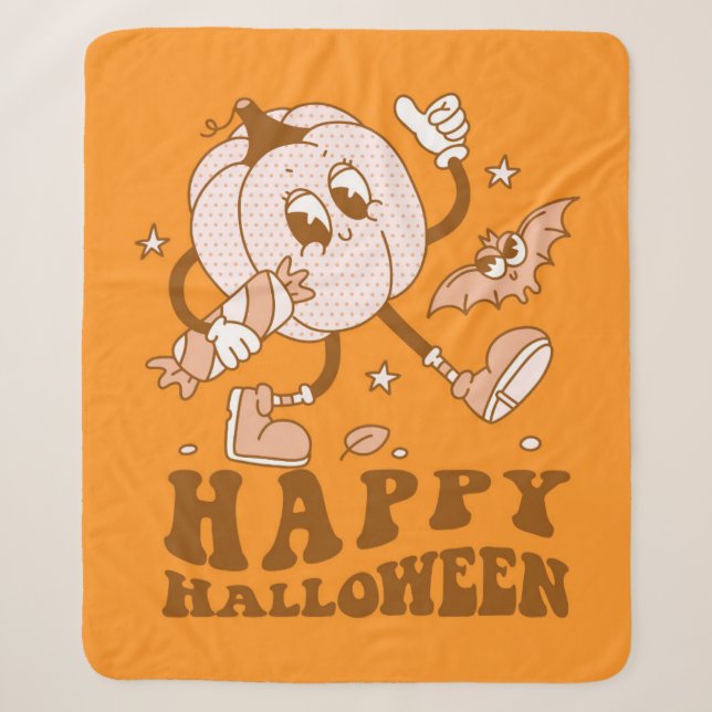 Happy Halloween| Retro Polka Dot Pumpkin Sherpadecke (Vorderseite)