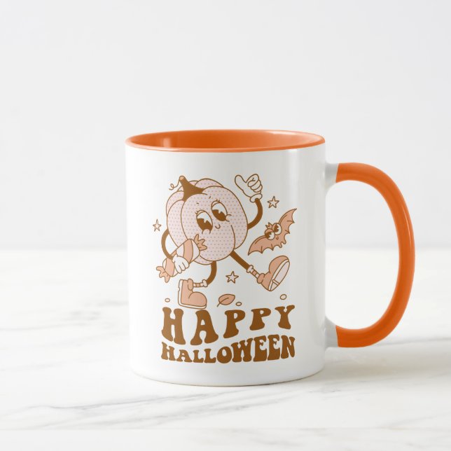 Happy Halloween| Retro Polka Dot Pumpkin Tasse (Rechts)