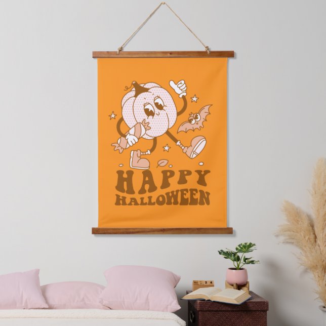 Happy Halloween| Retro Polka Dot Pumpkin Wandteppich Mit Holzrahmen (Schlafzimmer)