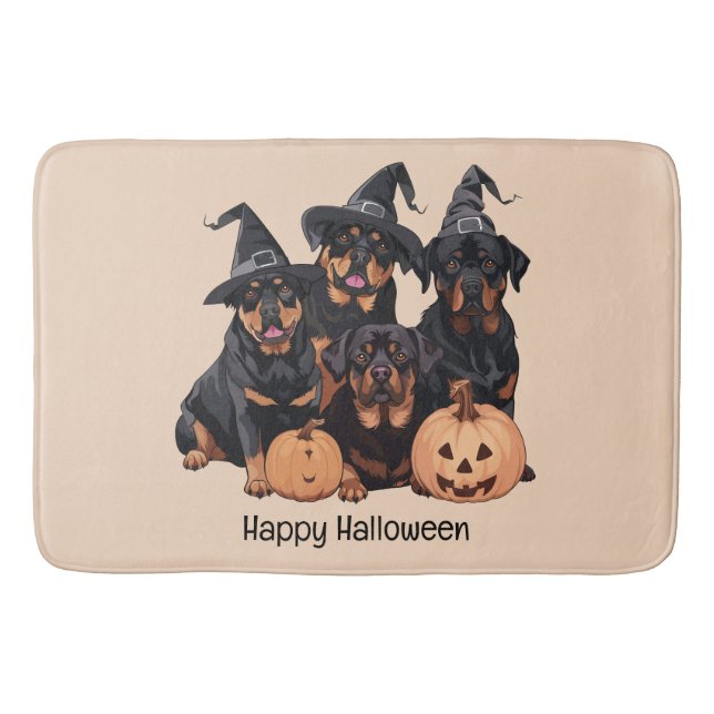 Happy Halloween Rottweiler Hunde Kürbislaterne Badematte (Vorderseite)