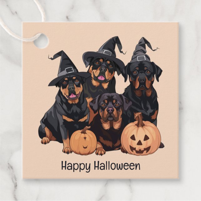 Happy Halloween Rottweiler Hunde Kürbislaterne Geschenkanhänger (Vorderseite)