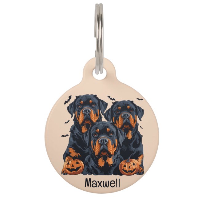 Happy Halloween Rottweiler Hunde Kürbislaterne Haustiermarke (Vorderseite)