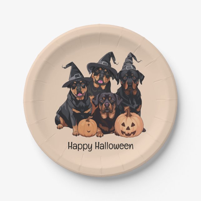Happy Halloween Rottweiler Hunde Kürbislaterne Pappteller (Vorderseite)