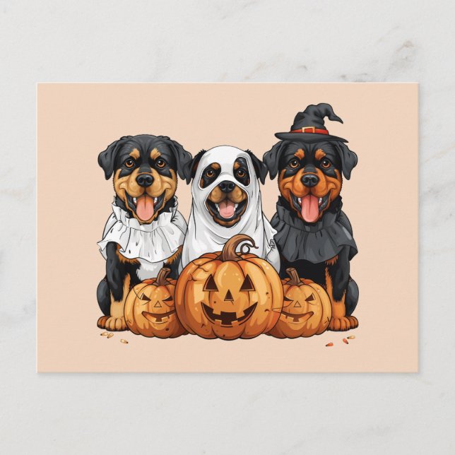 Happy Halloween Rottweiler Hunde Kürbislaterne Postkarte (Vorderseite)