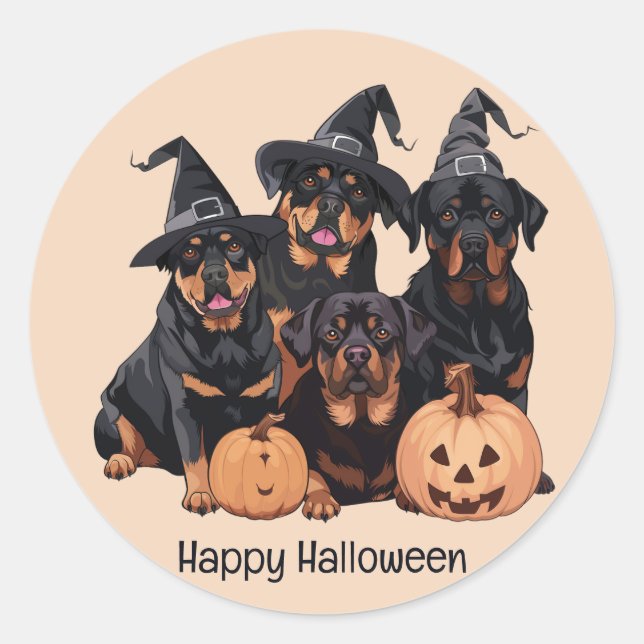 Happy Halloween Rottweiler Hunde Kürbislaterne Runder Aufkleber (Vorderseite)