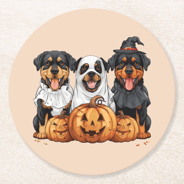 Happy Halloween Rottweiler Hunde Kürbislaterne Runder Pappuntersetzer (Vorderseite)