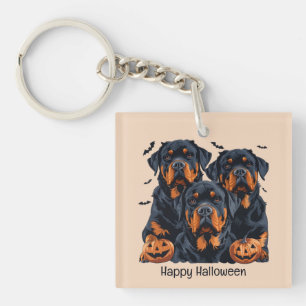 Happy Halloween Rottweiler Hunde Kürbislaterne Schlüsselanhänger