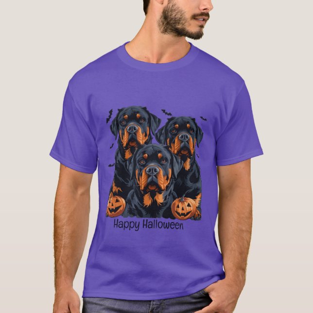 Happy Halloween Rottweiler Hunde Kürbislaterne T-Shirt (Vorderseite)