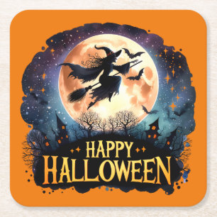 Happy Halloween - Rotzunge auf dem Broom Rechteckiger Pappuntersetzer