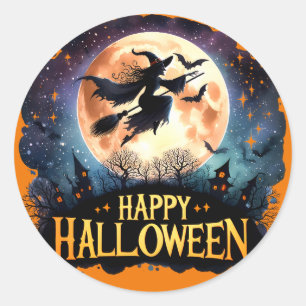Happy Halloween - Rotzunge auf dem Broom Runder Aufkleber