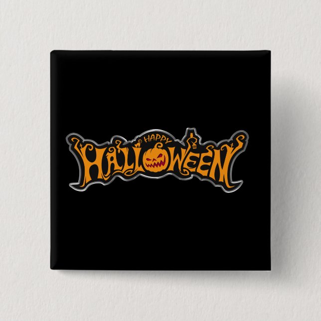 Happy Halloween Ruby Eye Pumpkin Silver Frame Button (Vorderseite)