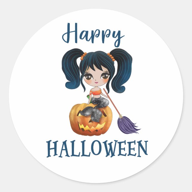 Happy Halloween Rundaufkleber Girl Mermaid Aufkleb Runder Aufkleber (Vorderseite)